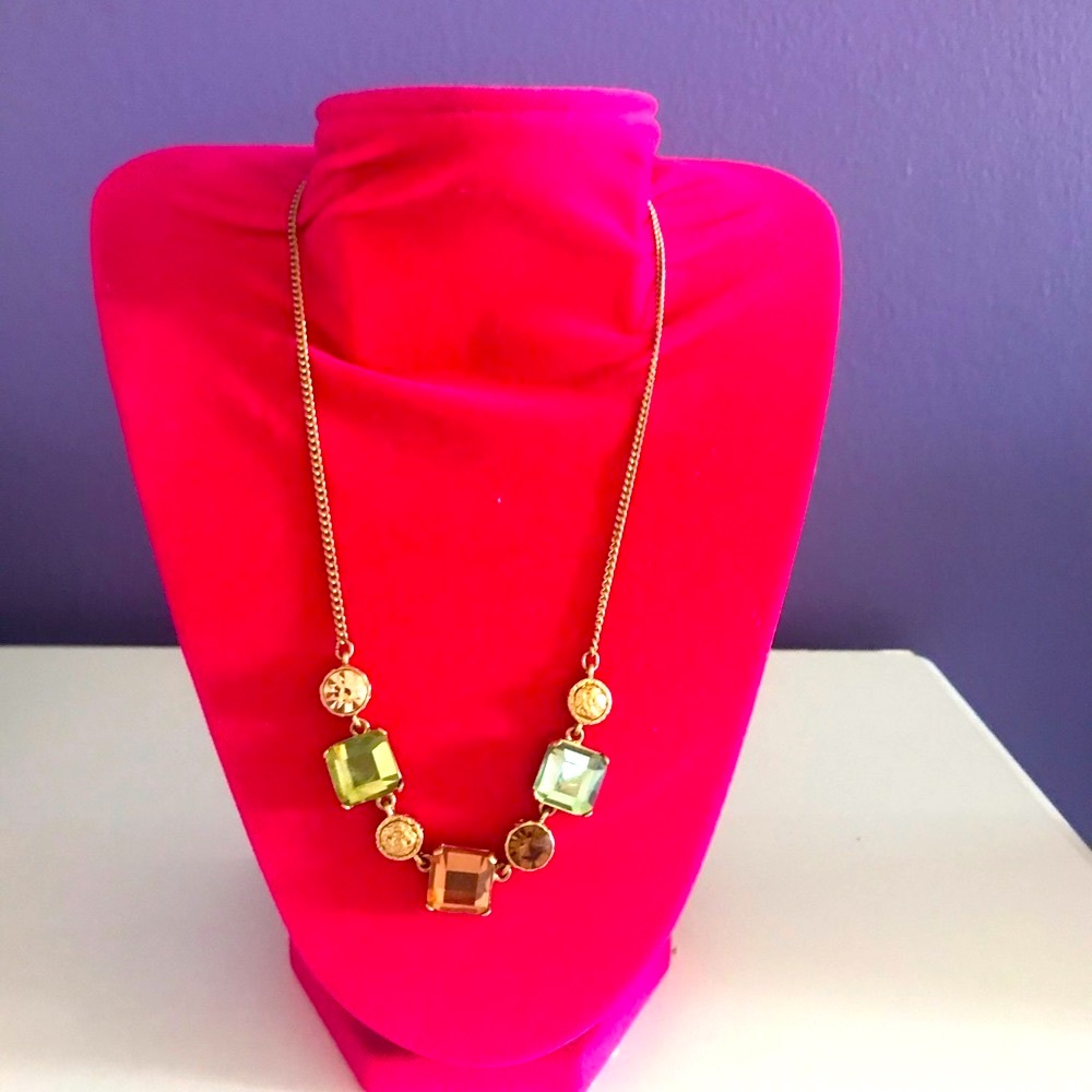 Gold Tone & Multicolored Gemstone Necklace